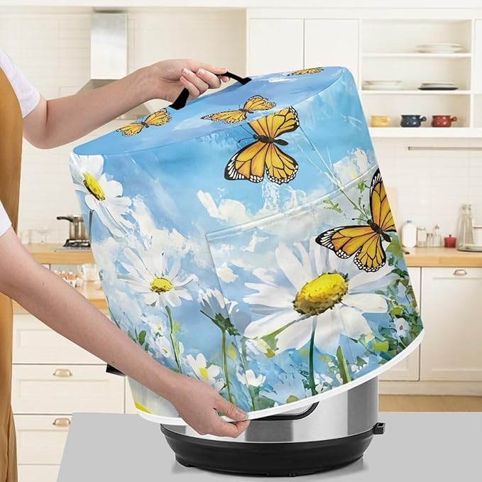 Daisy Butterfly Dust Cover Instant Pot and Extra Accessories Dust Proof Easy to Clean Pressure Cooker Cover Electric Appliance Cover Air Fryer Accessories with Storage Pocket Size S