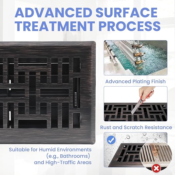 4x8 Inches 2 Pack Heavy Duty Walkable Floor Register Easy Adjust Air Supply Lever Floor Vents - Seattle Design - Vent Cover for Home Floor - Oil Rubbed Bronze