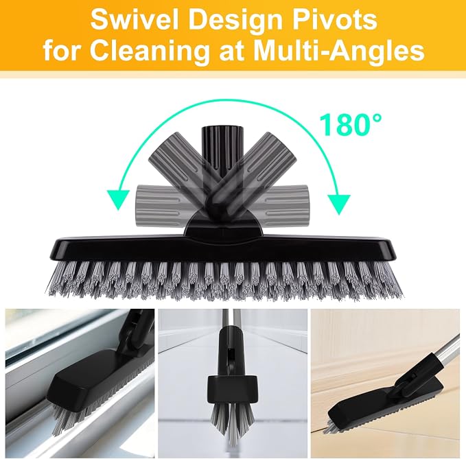 2 Pack Grout Brush with Long Handle, Swivel Cleaning Grout Line Scrubber - Image 4