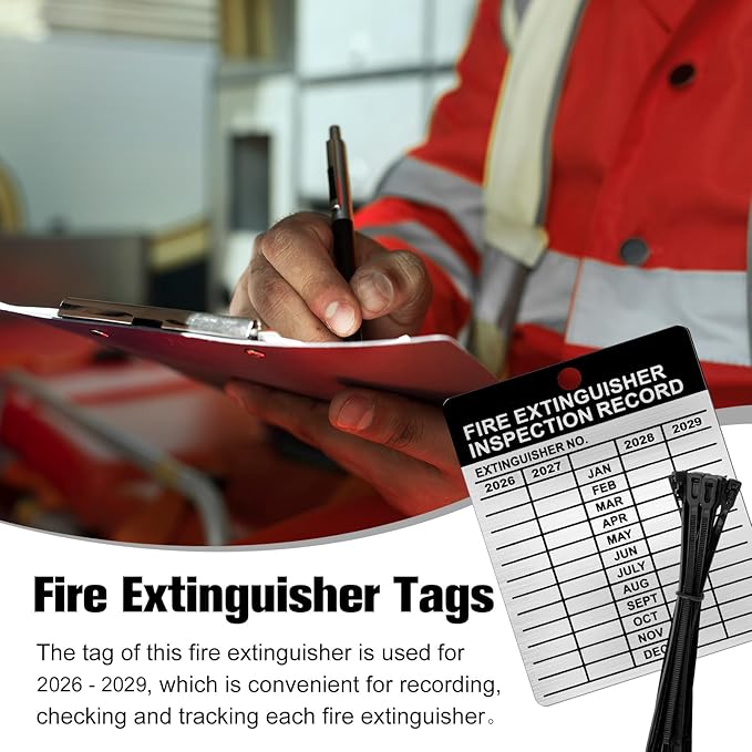 25 Sets Metal Inspection Tags - 2024-2027 Aluminum Fire Extinguisher Tags, 2.3 X 3 Inch, Weatherproof for Indoor/Outdoor Use