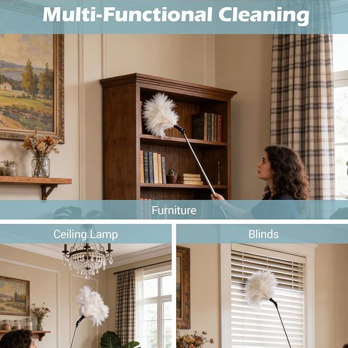 Extendable Feather Duster 22–47 Inch, Long Handle Ceiling Fan Duster - Image 3