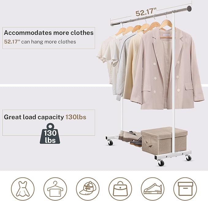 VICERII Clothes Rack, 130LB Capacity Heavy Duty Clothing Rack - Image 3