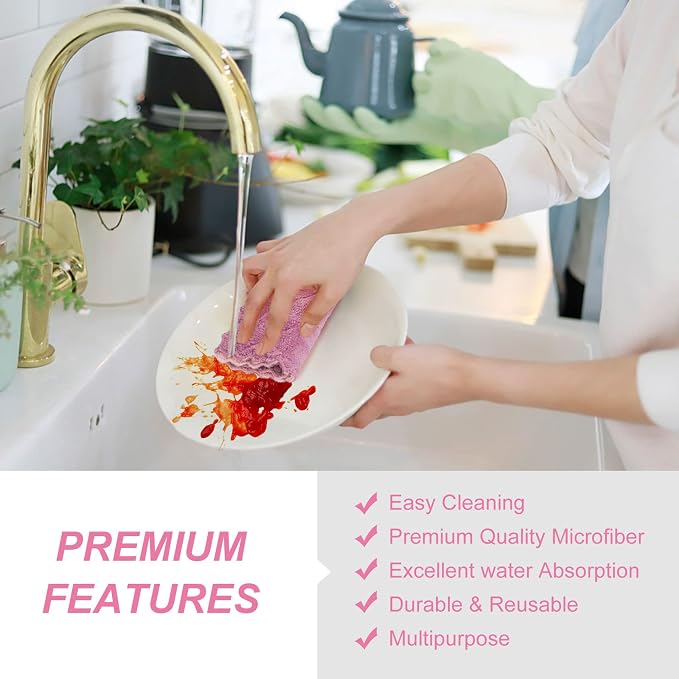 Bessrung 20 Packs Kitchen Cloth Dish Towels, Nonstick Oil Fast Drying Washcloths - Image 4