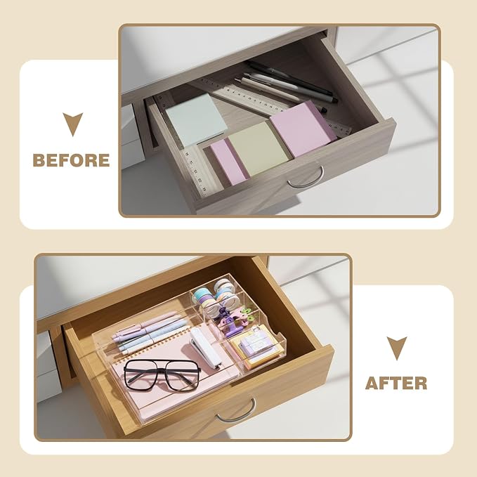 Briwooody Clear Acrylic Drawer Organizer, 5 Compartments, Large | 12.2 x 8.27 x - Image 5