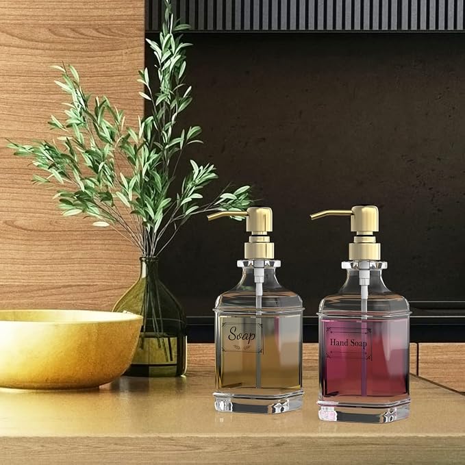 Soap Dispenser - 2 Pack, 18 Oz Antique Design Thick Glass Hand Soap Dispensers; - Image 6