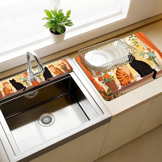 3 Pcs 2 Size Kitchen Sink Splash Guard Faucet Mat Cute Cat Pattern Faucet Mat by CONCHLERY%E6%97%97%E8%88%B0%E5%BA%97