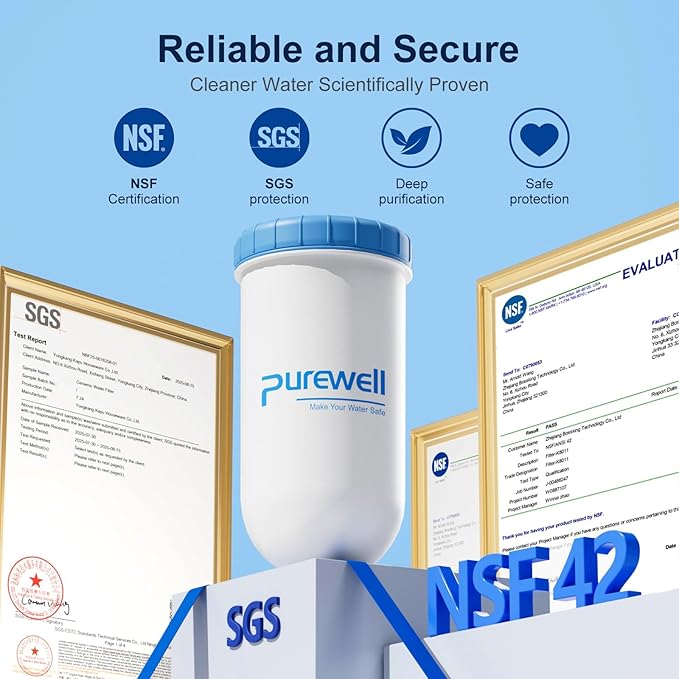 Purewell 8-Stage Fluoride Purification Elements, 7-Inch Pitcher Cartridge Compatible with Zero Pitcher, NSF/ANSI 42 & 372 Certified,41000-Gallon Long-Lasting, Reduces 99% Fluoride & Chlorine (4-Pack)