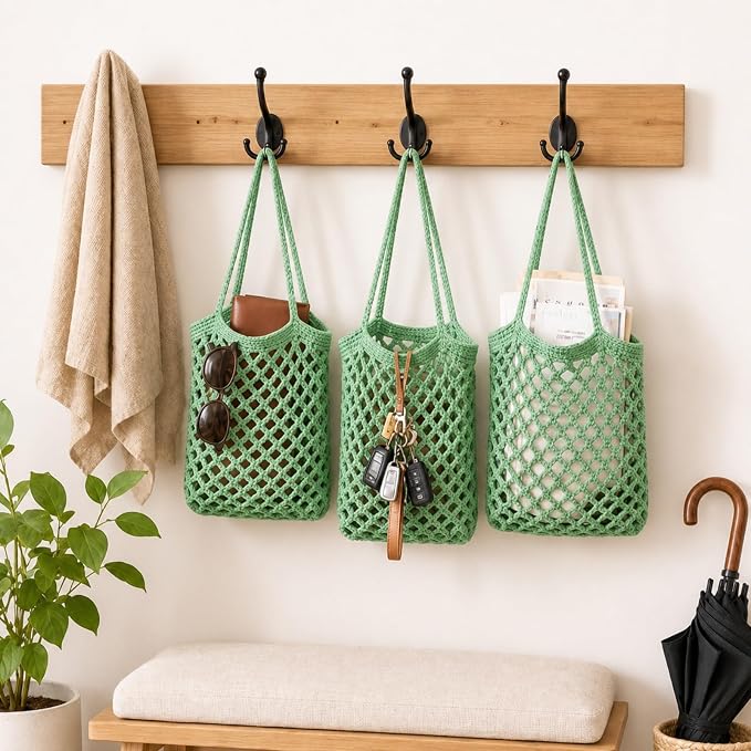 Honeydak 3 Hanging Baskets, Sage Green, Cotton Rope - Image 5