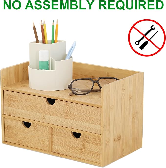 Bamboo Desk Organizer with Drawers, 3-Drawer Desktop Storage Box | 3 Drawers - Image 4