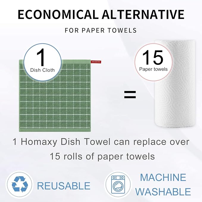 Homaxy 100% Cotton Terry Kitchen Dish Cloths, 18 Pack, Grass Green - Image 7