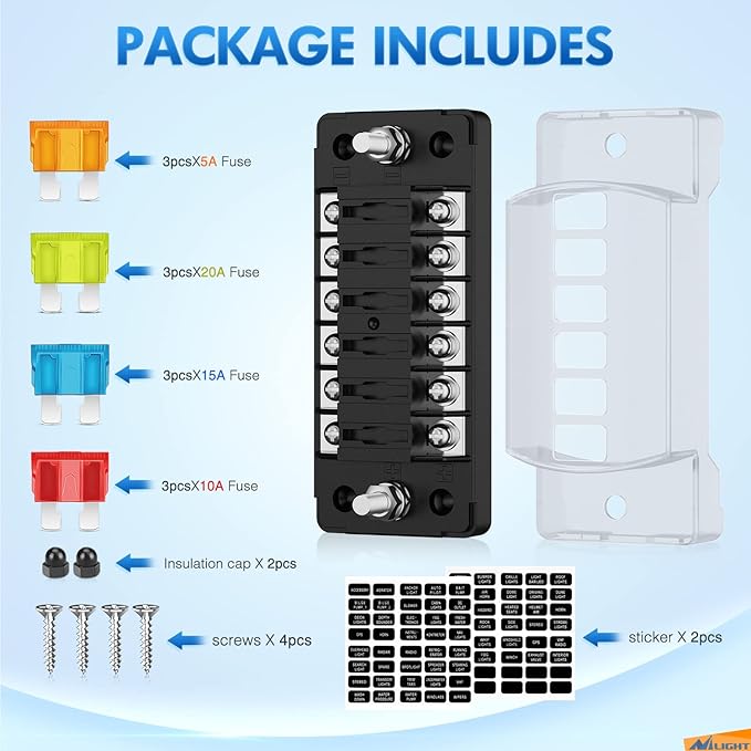 Nilight 6 Way Fuse Block with Negative Bus 12V Blade Fuse Holder ATC/ATO Standard Fuse Box Label Stickers Waterproof Cover Fuse Panel for Automotive Cars Trucks RVs Campers Vans, 2 Years Warranty
