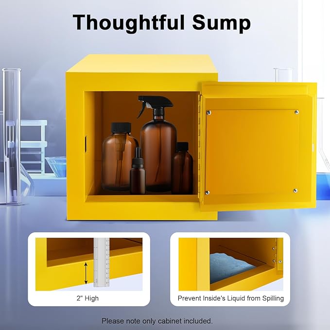 13 Inch 2 Gallon Hazardous Materials Storage Cabinet, Manual Flammable Countertop Safety Storage Cabinet Leak-Proof Welded Fireproof Box Flammable Liquid Storage Box for Commercial Industrial and Home
