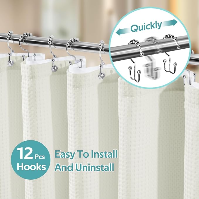 Vipfree 3 in 1 Shower Curtain Set, Waffle Shower Curtain and Liner Set - Image 2