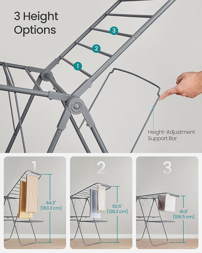 SONGMICS Clothes Drying Rack, Foldable 2-Level Laundry Drying Rack | - Image 4