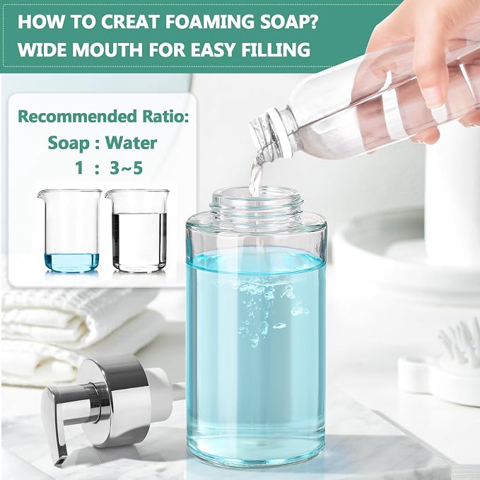 RYTOXILO Glass Soap Dispenser, 10 oz/300ml Foaming Soap Dispenser, 2 Pack - Image 5