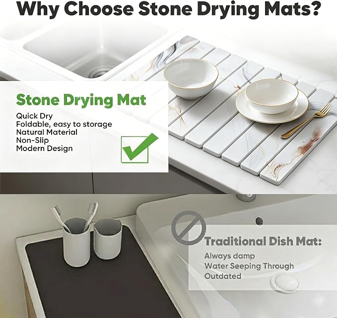 Stone Drying Mat for Kitchen Counter, Quick Diatomaceous Earth Mats for Dishes - Image 5