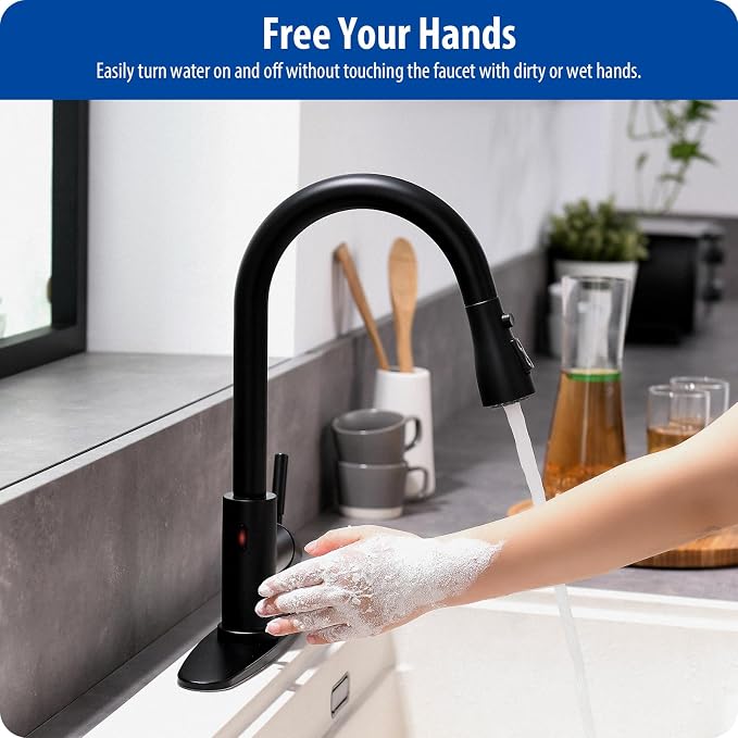 WEWE Touchless Kitchen Faucet, Matte Black, Single Handle | 3 Modes Sprayer - Image 3