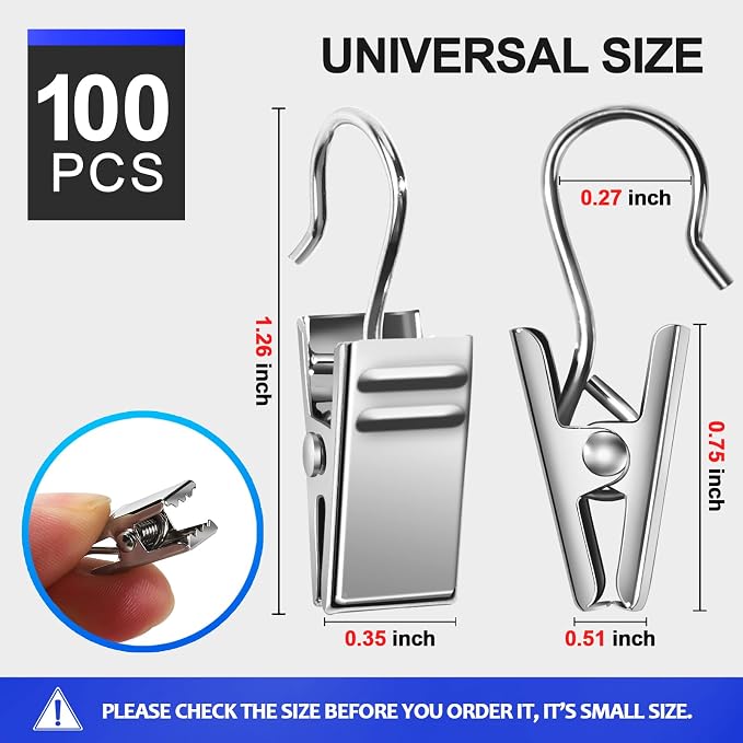 Teenitor 100 PCS Small Curtain Hooks Curtain Clips Bag Clips, Stainless Steel - Image 2