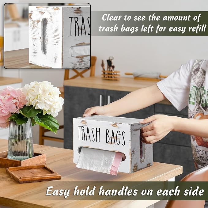 DRASTAR Trash Bag Holder, Wooden Stackable Trash bag Dispenser Wall Mount - Image 6
