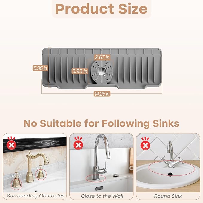 15.75 Inch Kitchen Sink Faucet Mat, Sink Protector&Splash Guard | Silicone - Image 2