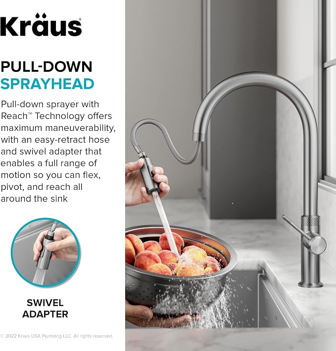 KRAUS Brushed Gold 17 in Pull Down Kitchen Faucet KPF-2654BG | Diamond-knurled - Image 7