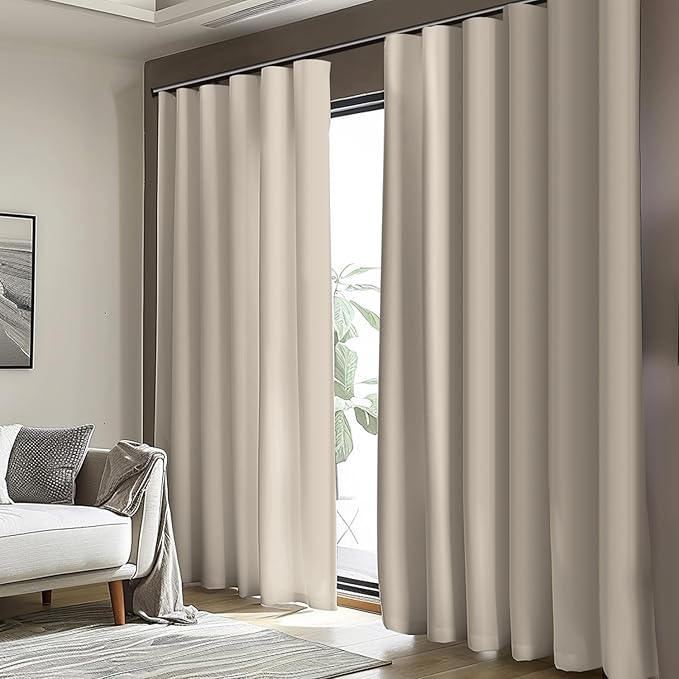 Room Divider Blackout Curtain Track Curtains Wall Dividers Panels Screen for Living Rooms Bedroom Office Privacy Partition Separation, W120 × L84 Inch,1 Panel, Beige