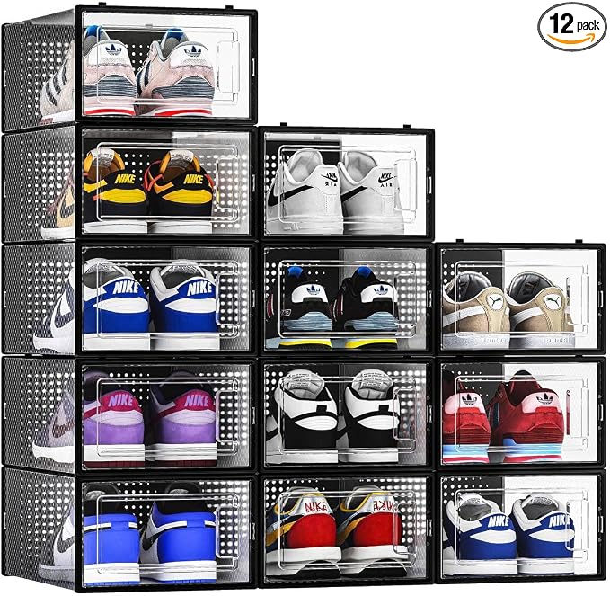 12 Pack Shoe Storage Bins, Space Saving Foldable Shoe Rack, Shoe Box Sneaker by Seseno
