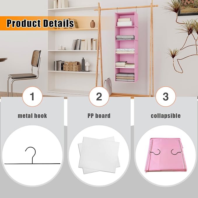 Hanging Closet Organizer 5-Shelf, Oxford Fabric Wardrobe Storage, shoes & - Image 6