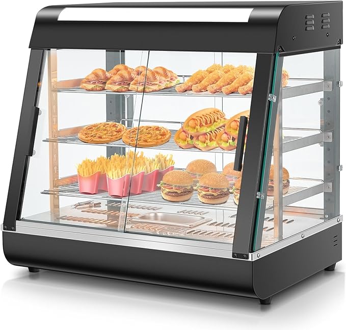 Commercial Food Warmer 26", 3-Tier Heated Display Case w/LED Light and Adjustable Thermostat, Removable Shelves, Countertop Pizza Pastry Warmer for Buffet Restaurant Bakery 1200W
