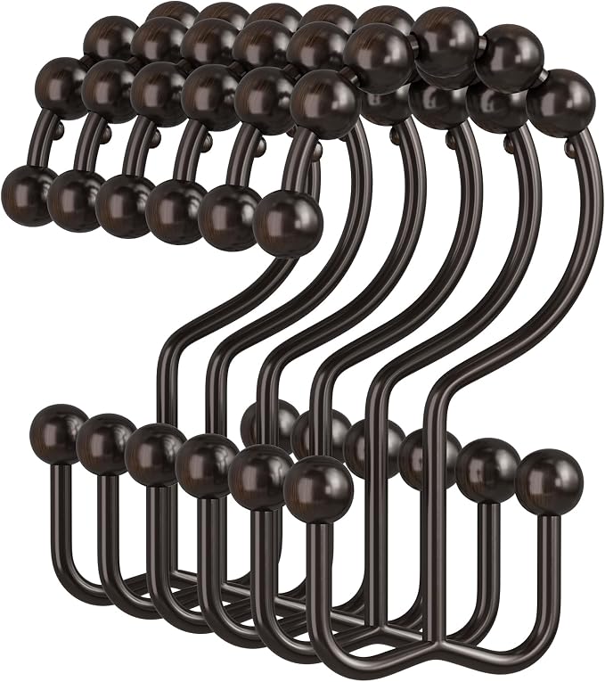 Amazer Shower Curtain Rings, Rust-Resistant Metal Double Shower Hooks by Amazer