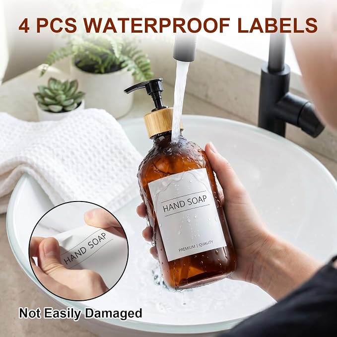 KASUNTING Amber Soap Dispenser Plastic, 17 Fl Oz Hand and Dish Dispenser Set - Image 5