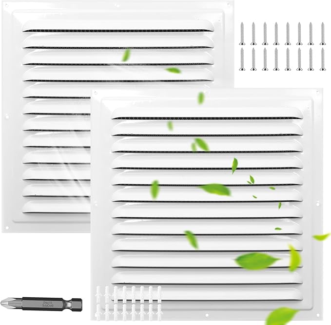 Gable Vents (10" x 10" 2Pcs) Aluminum Walls, Lofts, Garages more, More with Screens, Metal Shed Vents, Outdoor Houses, Loft Ceiling Reinforcement, Square Vents, Blinds, Exterior Grille(White)
