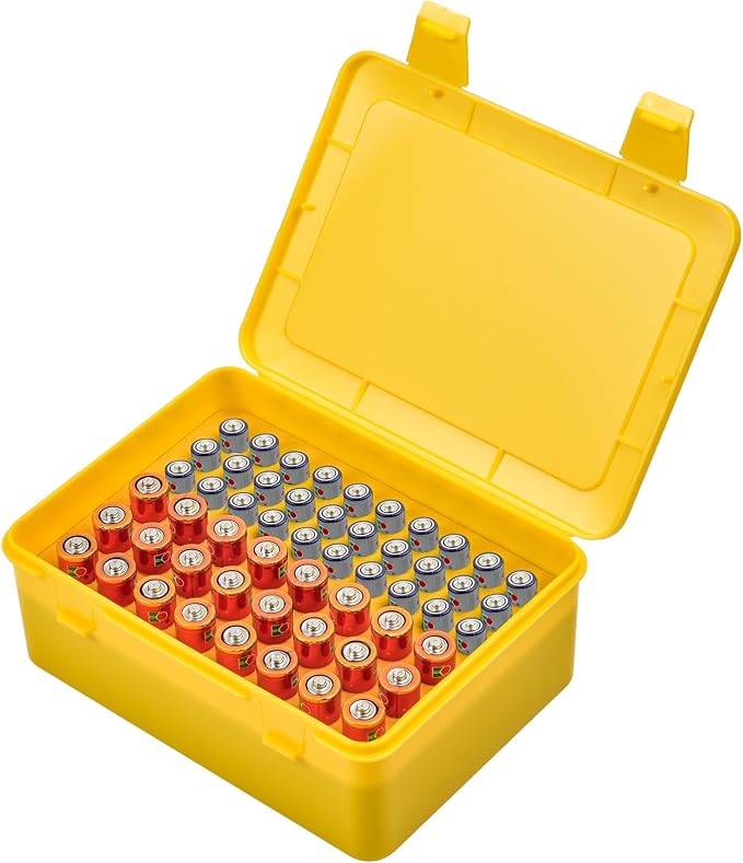 ALCYON Battery Organizer Box for 24 AA & 30 AAA Batteries-Yellow | Plastic Box by ALCYON