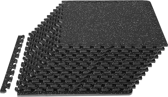 VEVOR 0.56Inch 48sq.ft 12 Tiles Gym Flooring for Home Gym, Rubber Top with High Density EVA Foam, 25 x 25In Gym Floor Exercise Equipment Mats, Interlocking Gym Mats, Puzzle Workout Mats, Black & Gray