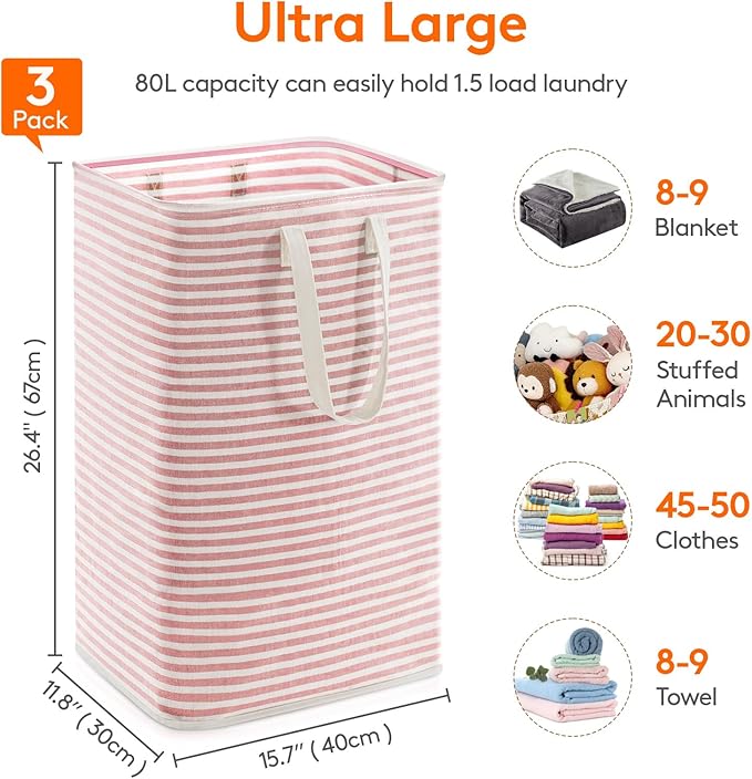 Lifewit 3 Pack Laundry Basket 80L Each, Collapsible Clothes Hamper - Image 4