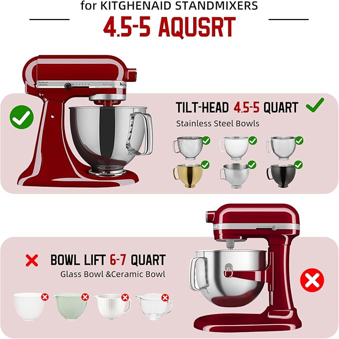 Silicone Bowl Liners for KitchenAid 5 Quart Tilt-Head Mixer,Set of 2 with Lids,Accessories include Mixer Slider Mat,Stand Mixer Dust-proof Cover,Silicone Spatula Set
