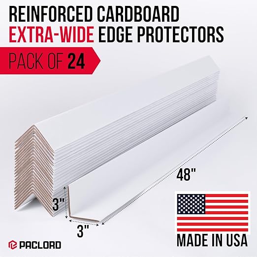 Extra-Wide 48" x 3" x 3" Reinforced Cardboard Edge Protectors (Pack of 24) – 0.225" Heavy-Duty Thickness – Cardboard Edge Protectors for Shipping – American Quality Pallet Edge Protector