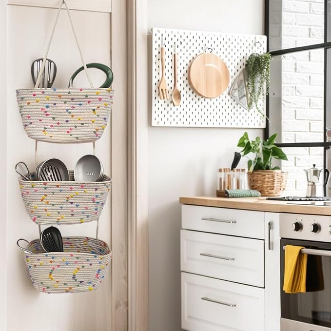 Hanging Basket, Over Door Organizer, 3 -Tier Wall Basket - Image 7
