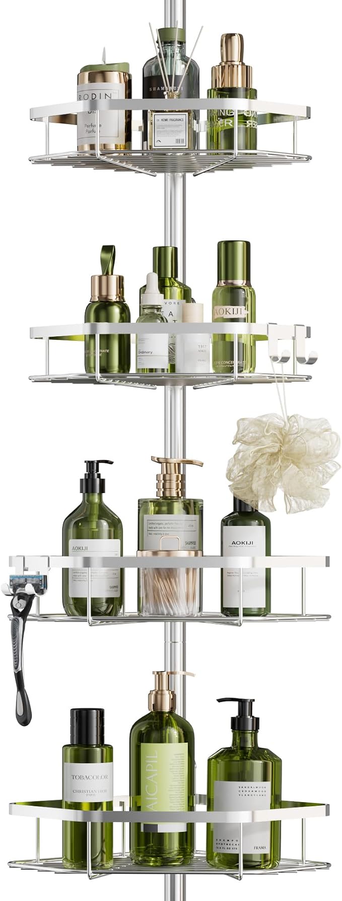 LAMU Corner Shower Caddy Tension Pole, 4-Tier Stainless Steel Organizer - Image 9