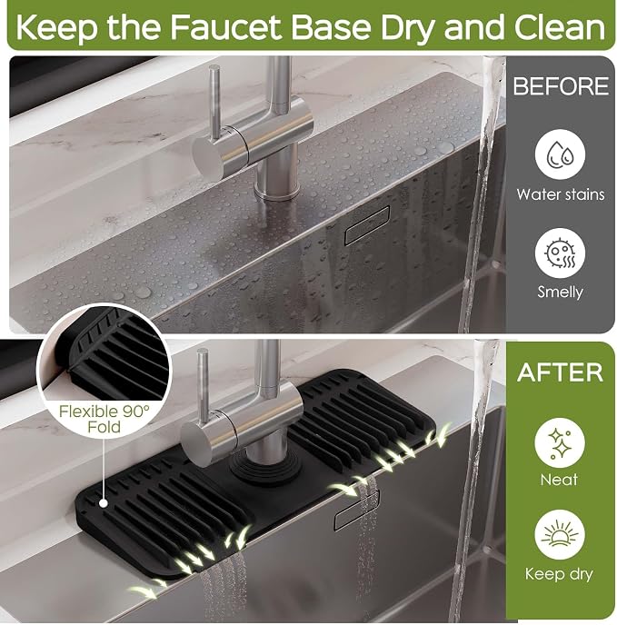 15 Inch Silicone Faucet Mat for Kitchen Sink Splash Guard – 2025 Upgraded - Image 2