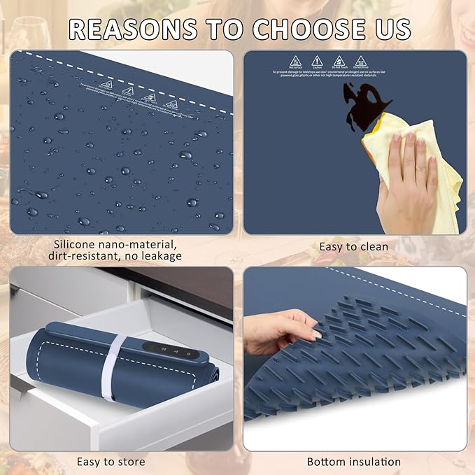 OcePor Warming Mat for Food,(XXL 36"x16") Electric Warming Tray,Extra Large Food Warmer Mat,Warming Pads for Food,Portable Heating Mat for Buffet,Parties,Buffets Party (Blue + Heat Insulation Pad)