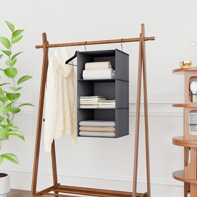 Hanging Closet Organizer 3-Shelf, Oxford Fabric Wardrobe Storage, Dark Gray | - Image 2