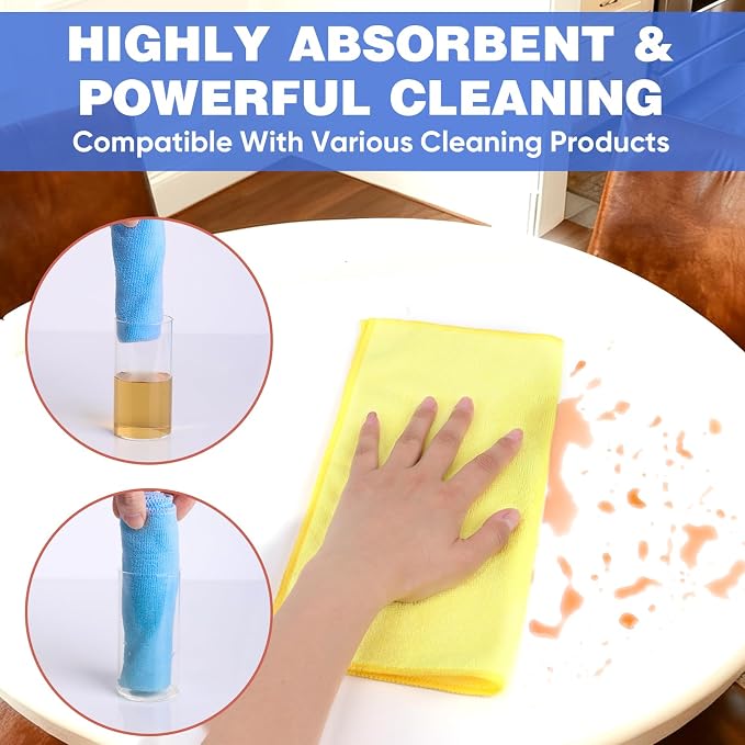 TEAWOO 10 PCS Yellow Microfiber Cleaning Cloths, Car Towels, Kitchen Towels - Image 3