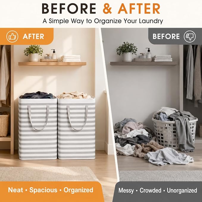 2 Pack Large Laundry Baskets, Laundry Hampers, Freestanding Waterproof - Image 3