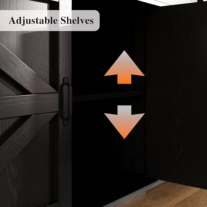 Farmhouse Buffet Cabinet with Storage, 55 Inch Black Sideboard Buffet Cabinet with Adjustable Shelves & 3 Drawers, Buffet Table Coffee Bar Wine Bar Storage for Kitchen & Living Room