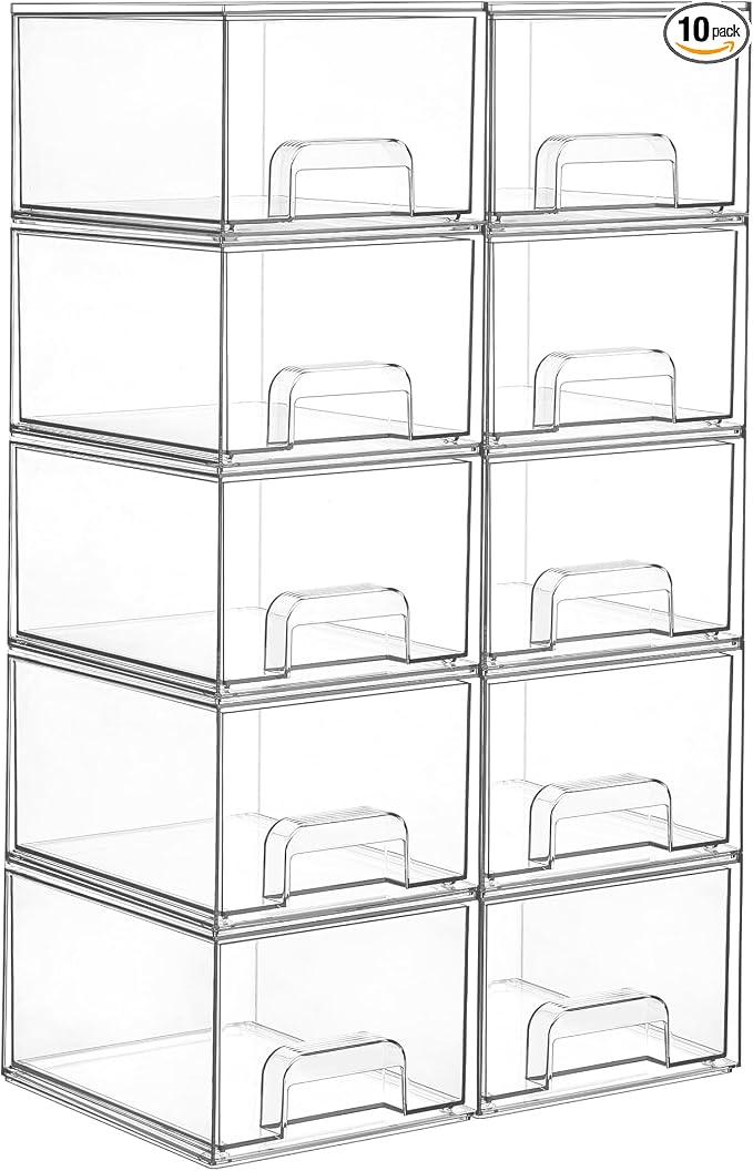 Vtopmart 10 Pack Small Clear Stackable Storage Drawers | Plastic Bathroom by Vtopmart