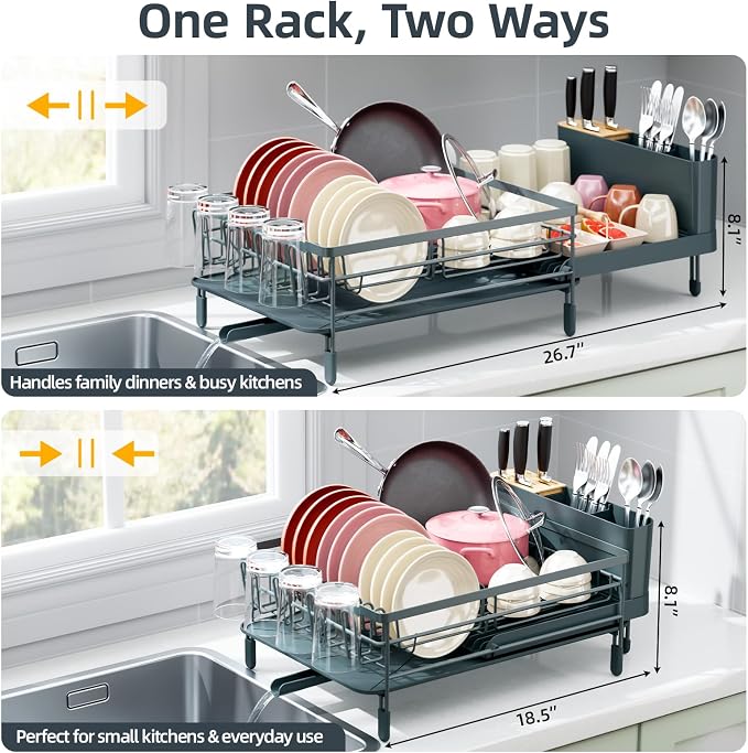 Urackify Extendable Dish Rack, 18.5"-26.7" L x 12.7" W, Dark Slate Gray | - Image 2