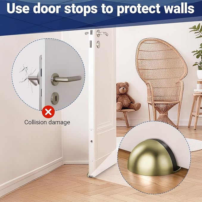 Self Adhesive Door Stoppers, Stainless Steel No Drill Rubber Floor Door Stop - Image 3