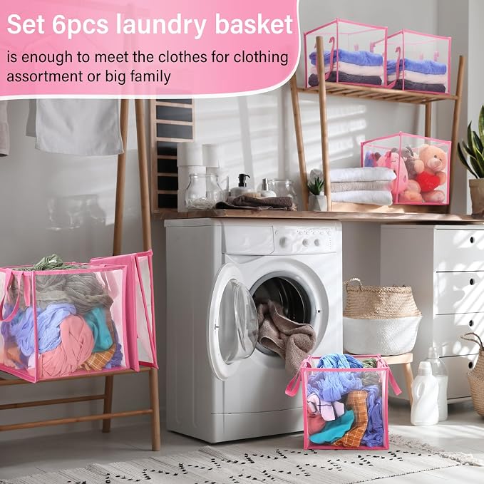 Zopeal 6 Pack Collapsible Mesh Laundry Basket, Single-layer | 13 Inch Square - Image 4