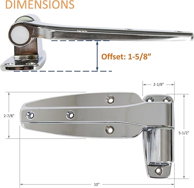 Kason 1245 Reversible Cam-Rise Hinge Chrome Finish for Freezer/Cooler/Refrigerator, 1245-201-54 (1-5/8" Offset)